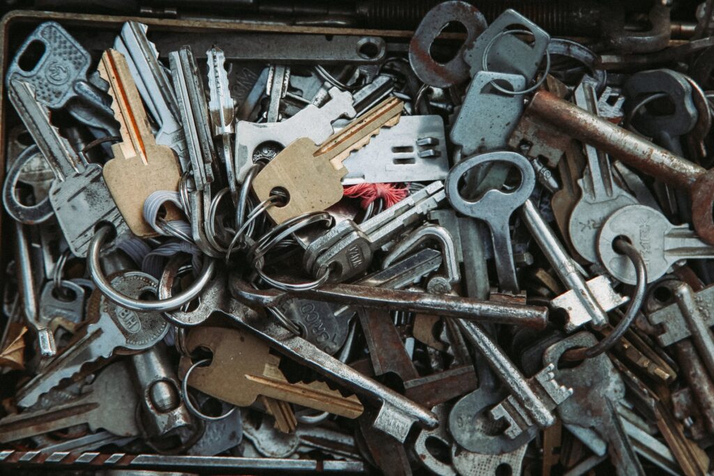assorted keys laid on a surface